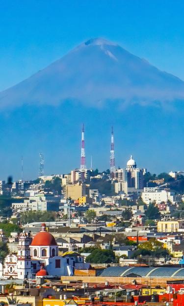 Mexico: Huejotzingo view of city and volcano